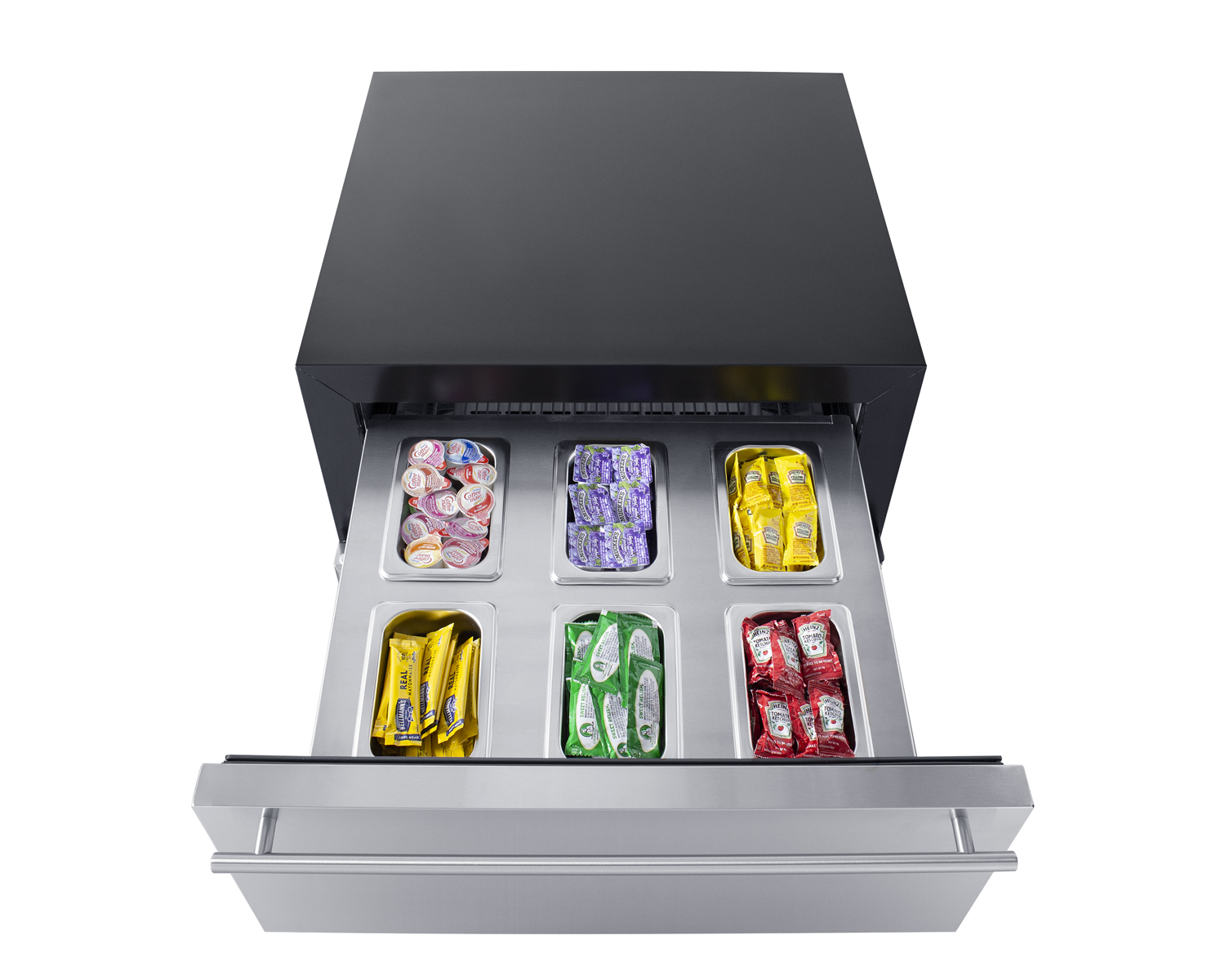 Commercially approved 4.76 cu.ft. undercounter beverage center with glass door and upper refrigerated drawer compartment
